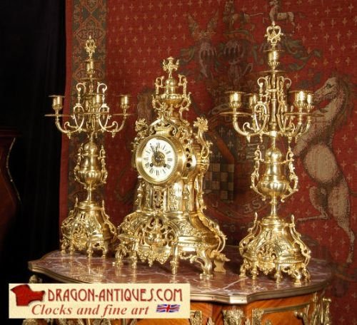 Large Antique French Clock Set by A. D. Mougin Circa 1890